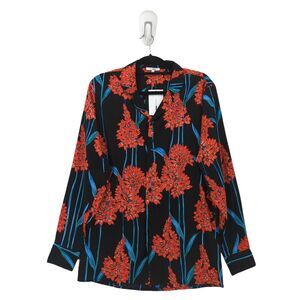 Fashion Nova Men S Typhoon Shirt Black Orange Striped Woven Floral Long Sleeve